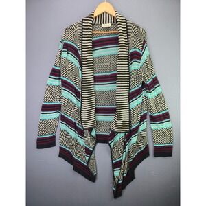Say What NY Cardigan Sweater Geometric Striped Open Front XL Multi Color Boho